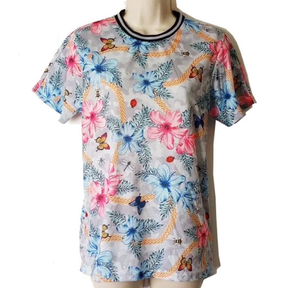 NWOT Fresh Prints of Bel Air Butterfly T-shirt S Ladybug Floral Blue White Pink